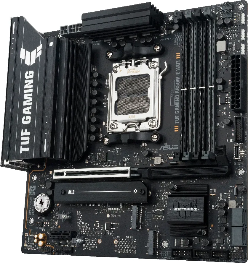 Pllakë amë ASUS TUF Gaming B850M-E WIFI, AM5, mATX, DDR5 4xDIMM, 3x M.2, 4x SATA, PCIe 5.0, 2.5GbE, WiFi 6E, Bluetooth 5.3 - 3