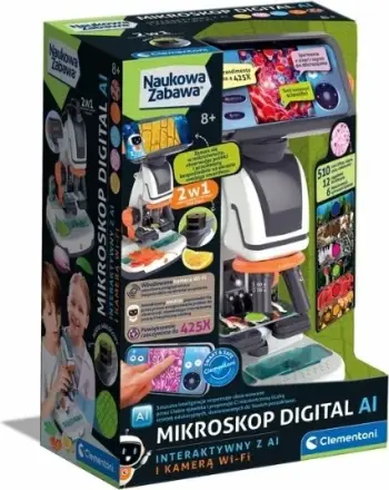 Mikroskop digjital Clementoni 50406 me kamerë Wi‑Fi, 425x, set slajdesh, për fëmijë 8+, shumëngjyrësh