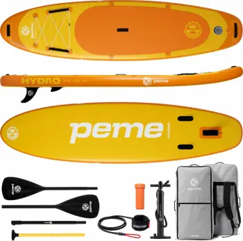 Dërrasë SUP me fryrje Peme Hydro 320x81x15 cm, 150 kg, 320 L, 18 PSI, e verdhë, set me paddël 2-në-1 + pompë + çantë shpine
