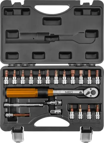 Set veglash me çelës momenti Neo 08-821, 1/4\" 5-25 Nm, 21 copë, kuti plastike