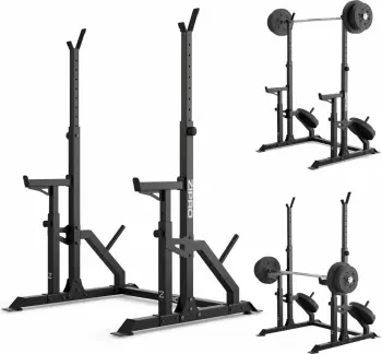 Rack për shtangë Zipro LIFT, i rregullueshëm me safety dhe mbajtëse për disqe, 320 kg, i zi