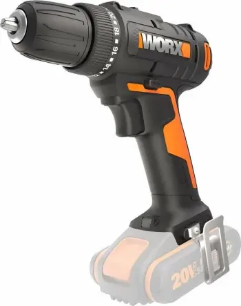 Shpuese/vidhues me bateri Worx WX100.9 20 V, 30 Nm, çak 10 mm, pa bateri/karikues, zi/portokalli