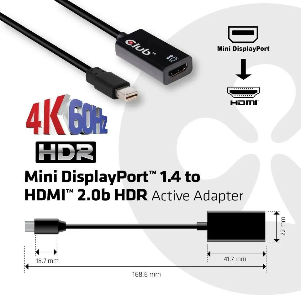 Adapter Club3D Mini DisplayPort në HDMI 2.0b HDR 4K60Hz, i zi - 3