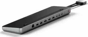 Stacion docking/stand Satechi Dual Dock Stand ST-DDSM, 2x HDMI + DisplayPort, Gigabit Ethernet, slot M.2 NVMe/SATA SSD, PD 75W, zi/argjendtë
