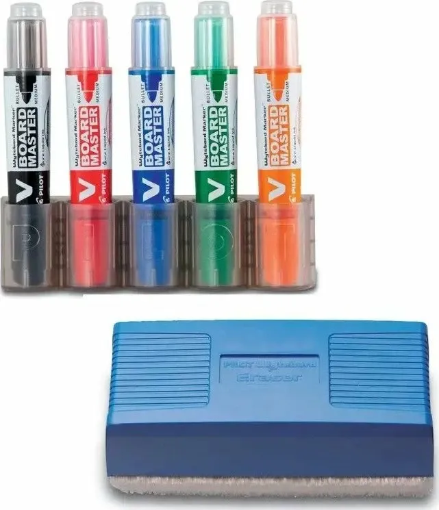 Marker për tabelë të bardhë Pilot V-Board Master M, vijë 2.3 mm / majë 6 mm, set 5 copë + sfungjer magnetik, shumëngjyrësh - 4
