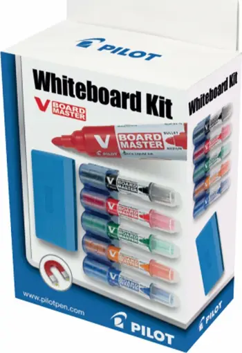 Marker për tabelë të bardhë Pilot V-Board Master M, vijë 2.3 mm / majë 6 mm, set 5 copë + sfungjer magnetik, shumëngjyrësh
