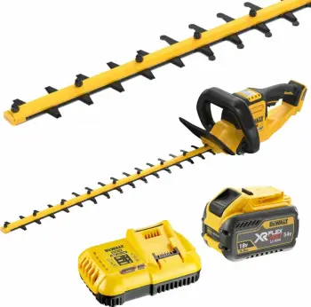 Gërshërë me bateri për gardh DeWalt DCMHT573X1 54V FlexVolt, teh 65cm, hapje dhëmbësh 31mm, 1x 9.0Ah + karikues, e verdhë/zezë