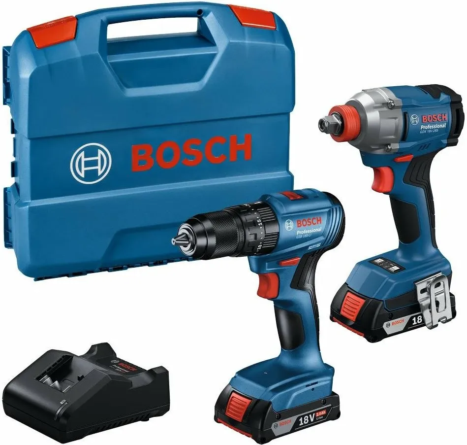 Set veglash me bateri Bosch Professional 06019N2124, 18 V, 2x 2.0 Ah, 6 copë, me valixhe, blu - 1