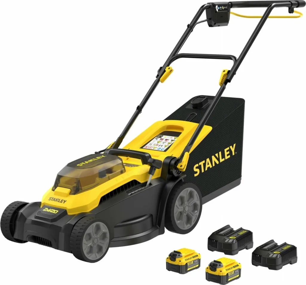 Kositëse bari me bateri Stanley SCMWP3701M2 37 cm 36V (2x18V) 2x4Ah, verdhë/zezë, set me 2 bateri + 2 karikues - 1
