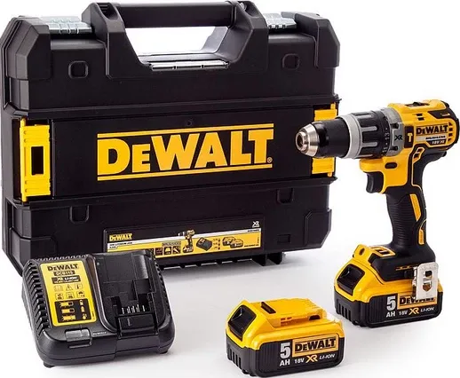 Burgji/vidhosës me bateri DeWalt DCD796P2 XR 18 V, 2x 5 Ah, brushless, me valixhe, verdhë/zi - 2