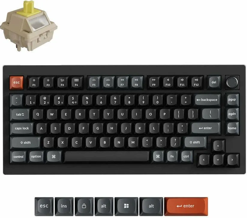 Tastierë mekanike Keychron WRL V1 Ultra V1U-D4 75% RGB Wireless/USB-C, e zezë - 1