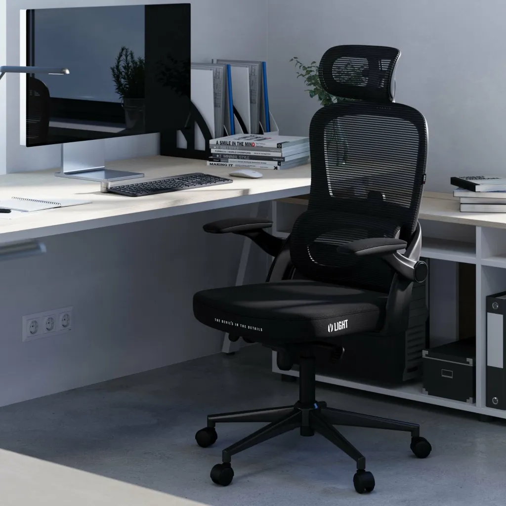 Karrige zyre ergonomike Diablo Chairs V-Light, mbështetje lumbare dinamike, 3D armrests, deri 110 kg, e zezë - 3