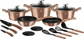 Set tenxheresh dhe tiganësh Berlinger Haus BH-6161, veshje graniti, për induksion, 17 copë, rose gold