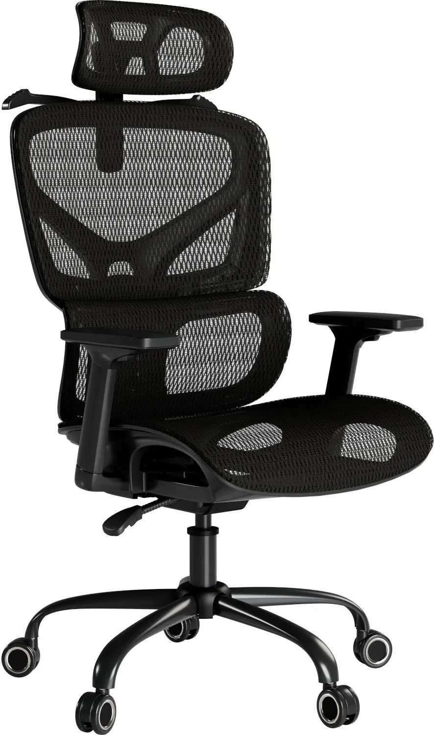 Karrige zyre ergonomike Mozos Ergo-V, rregullim 46-56 cm, rrjetë ajrosëse, mbështetëse krahu 3D, e zezë - 1
