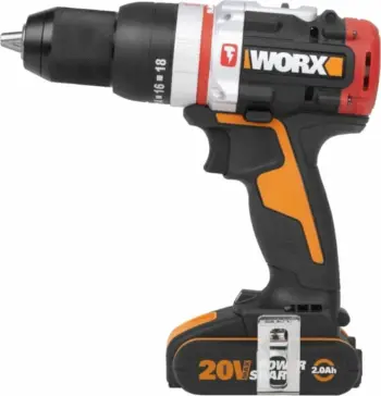 Trapan/vidhosës me bateri Worx WX354 20 V, brushless, 60 Nm, 13 mm, 2x 2 Ah bateri, me karikues, me valixhe, zi/portokalli