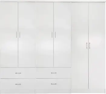 Dollap REINA FH21062.05 6-dyer me 4 sirtarë, melaminë, ngjyrë e bardhë, 240x43x181 cm