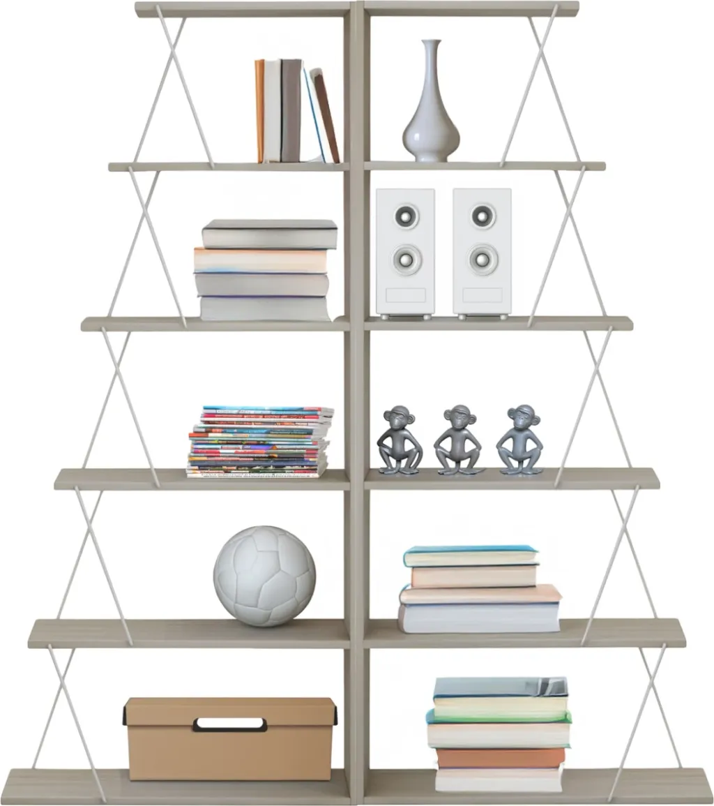 Raft librash 2 copë set, ngjyrë sonama, shufra metali të bardha, FH11772.11, 65x24x146 cm - 1