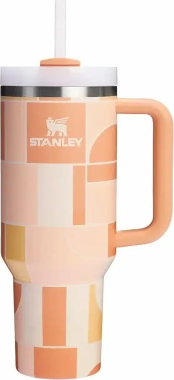 Termos gotë Stanley Quencher H2.O FlowState 1.18L, Apricot Court Geo, portokalli