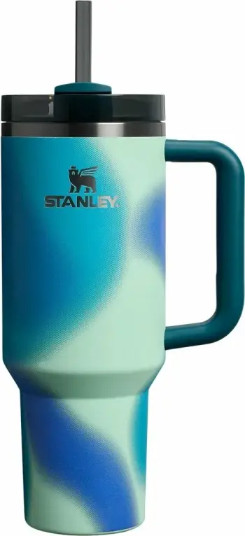 Gotë termos Stanley Quencher H2.O FlowState 1.18L, Coastal Teal Motion, blu, me pipëz dhe brushë pastrimi
