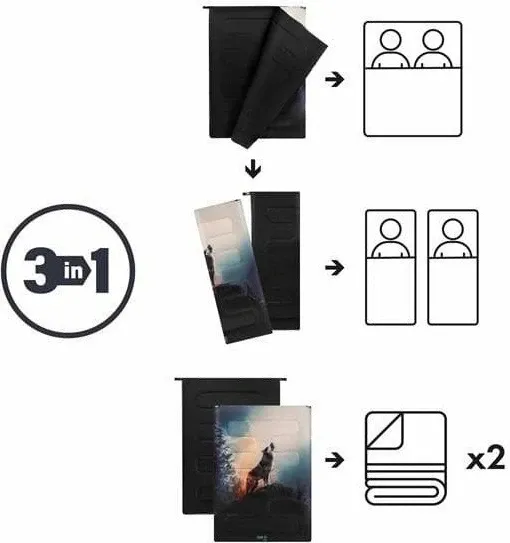 Thes gjumi Nils Camp NC3601 3-në-1 dopio 200x140cm (0°C), me print ujk - 3