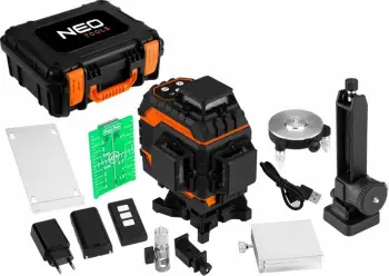Laser nivelues 3D NEO Tools 75-141, 16 vija, rreze 25 m, 2x 4000 mAh, set me kasë, i gjelbër