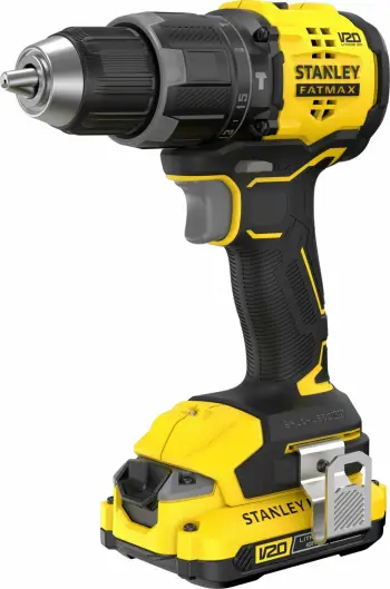 Trapan me bateri Stanley Fatmax SFMCD716D2T-QW 18 V brushless, me goditje, 2x 2 Ah, me karikues dhe kuti, e verdhë/zezë