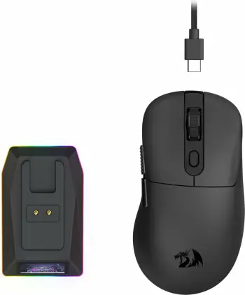 Maus Redragon Ebony Ultra M998-ULT 8K, 30000 DPI, tri-mode (USB/2.4GHz/Bluetooth), 6 butona, 61 g, me stacion karikimi magnetik RGB me LCD, i zi, set 2 copë