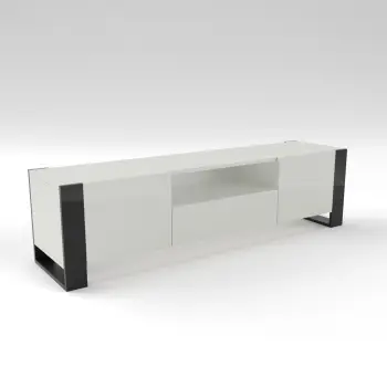 TV komodë moderne WOODY [Ngjyra: E bardhë - zezë]