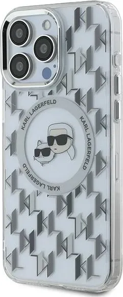 Mbështjellës Karl Lagerfeld IML Monogram Karl & Choupette Head MagSafe për iPhone 15 Pro, Transparent - 2