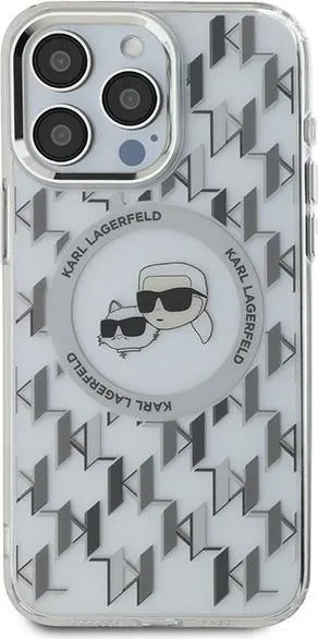 Mbështjellës Karl Lagerfeld IML Monogram Karl & Choupette Head MagSafe për iPhone 15 Pro, Transparent - 3