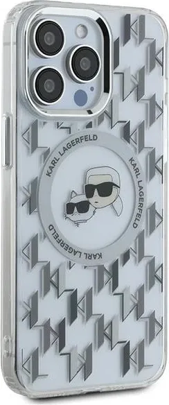 Mbështjellës Karl Lagerfeld IML Monogram Karl & Choupette Head MagSafe për iPhone 15 Pro, Transparent - 4
