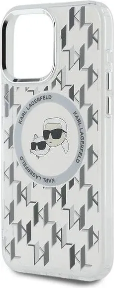 Mbështjellës Karl Lagerfeld IML Monogram Karl & Choupette Head MagSafe për iPhone 15 Pro, Transparent - 6