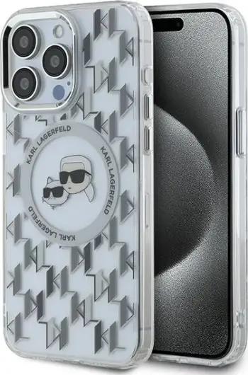 Mbështjellës Karl Lagerfeld IML Monogram Karl & Choupette Head MagSafe për iPhone 15 Pro, Transparent