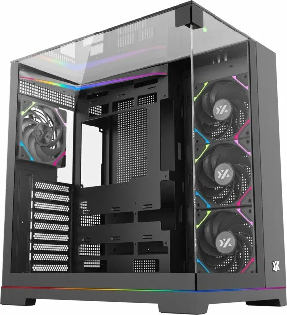Kasë XYZ PC GEAR Tesseract ARGB X-CS-TESSERACT-B, Midi Tower ATX, 4x ARGB fan, USB-C, xham i temperuar, e zezë - 1