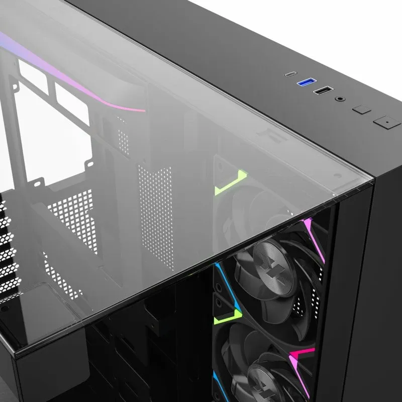 Kasë XYZ PC GEAR Tesseract ARGB X-CS-TESSERACT-B, Midi Tower ATX, 4x ARGB fan, USB-C, xham i temperuar, e zezë - 7