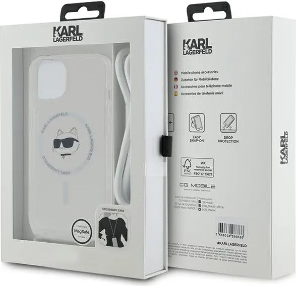 Mbështjellës Karl Lagerfeld IML Choupette Head & Cord MagSafe për iPhone 15/14/13, Transparent - 7