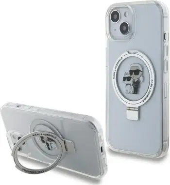 Mbështjellës Karl Lagerfeld KLHMP15SHMRSKCH për iPhone 15/14/13 6.1", me Ring Stand, MagSafe, Bardhë