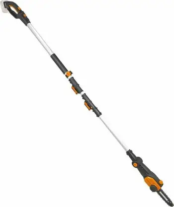 Sharrë me zinxhir teleskopike Worx WG349E.9 20V, shinë 20 cm, boom 180-230 cm, pa bateri/pa karikues, e zezë/portokalli