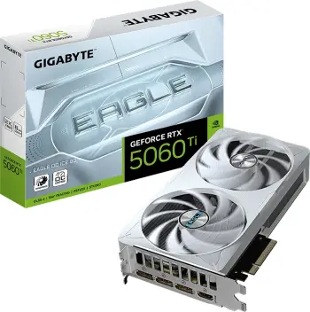 Kartelë grafike GIGABYTE GeForce RTX 5060 Ti EAGLE OC ICE 8GB GDDR7, PCIe 5.0, 1x 8-pin, 3x DP, 1x HDMI, e bardhë