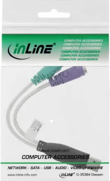 Adapter USB InLine 33386, USB-A në 2x PS/2, USB 2.0, i bardhë