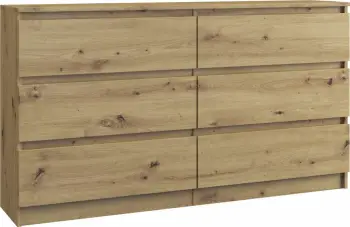 Komodë Topeshop Malwa M6 140 cm, 6 sirtarë, lis artisan