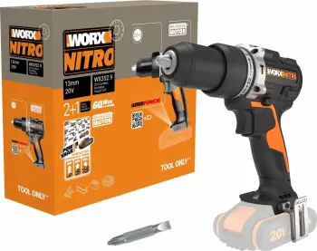 Burgji me bateri me goditje Worx Nitro WX352.9 20 V Brushless 60 Nm 13 mm, zi/portokalli, vetëm mjet (pa bateri/karikues)