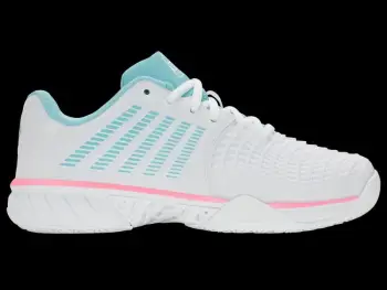 Atlete K-Swiss EXPRSLIGHT3 HB PADEL, të bardha/kaltër neon/rozë neon [Madhësia: 39.5]