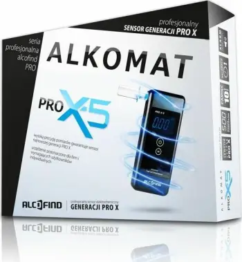 Alkomat Alcofind Pro X-5, sensor elektrokimik, 0.0–5.0‰, memorie 10 matje, grafit, me kasë