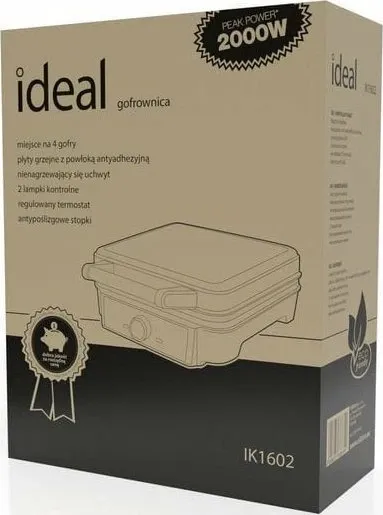 Aparat për waffle Ideal IK1602 1200 W, 4 waffle, argjend - 2