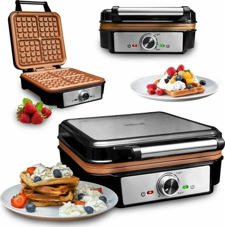 Aparat për waffle Ideal IK1602 1200 W, 4 waffle, argjend - 3