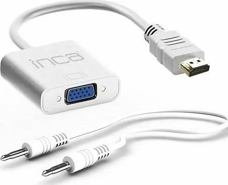 Adapter Inca IHTVJ-7TB HDMI në VGA (D-Sub), 1080P, me audio USB, i bardhë - 1