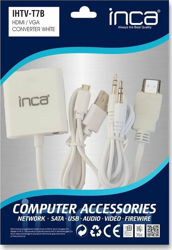 Adapter Inca IHTVJ-7TB HDMI në VGA (D-Sub), 1080P, me audio USB, i bardhë - 2