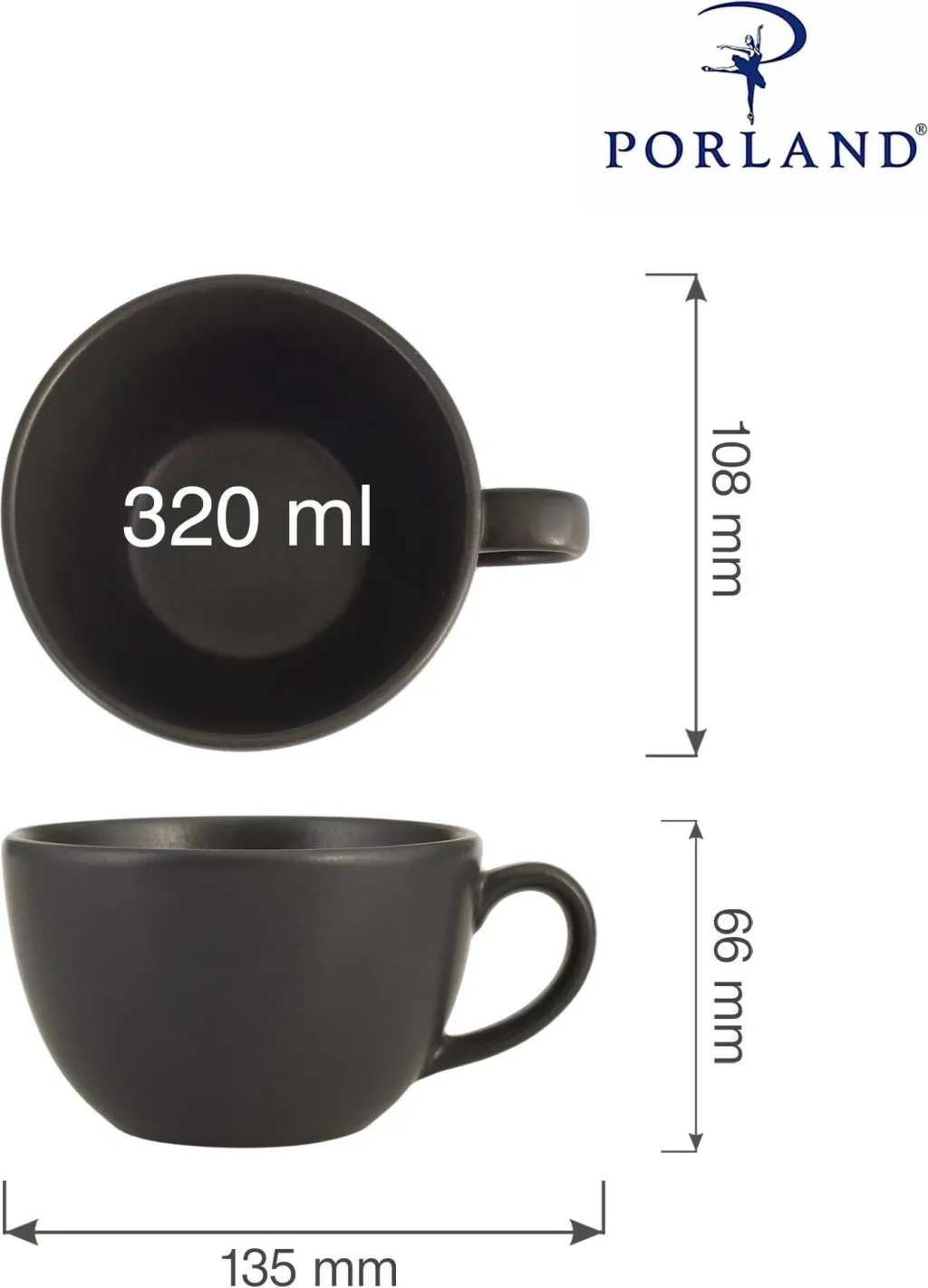 Filxhan porcelani Porland Seasons Coal 320 ml, i zi, set 6 copë - 11