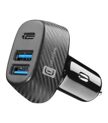 Adapter për veturë Cellularline 3-Port 44W / 2xUSB-A+1xUSB-C– Zezë